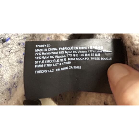 NWT Theory Boxy Mockneck Tweed Boucle Knit Sweater Pullover Evergreen - Size L - Picture 5 of 6